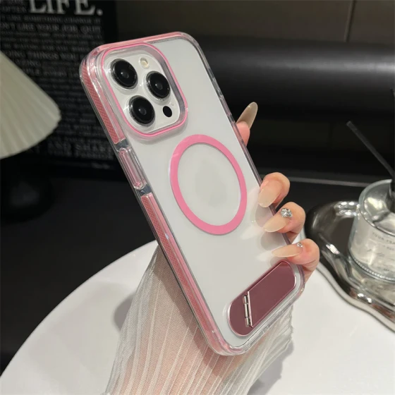 Transparent Phone Case with Kickstand for iPhone,Pink
